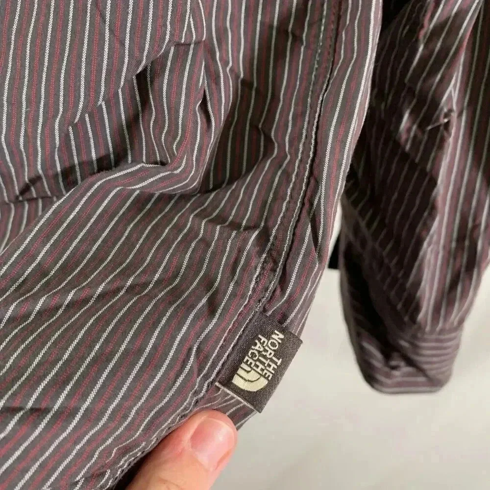 North Face Shirt Men's XXL Red Striped Long Sleeve Button Up Zip Pocket